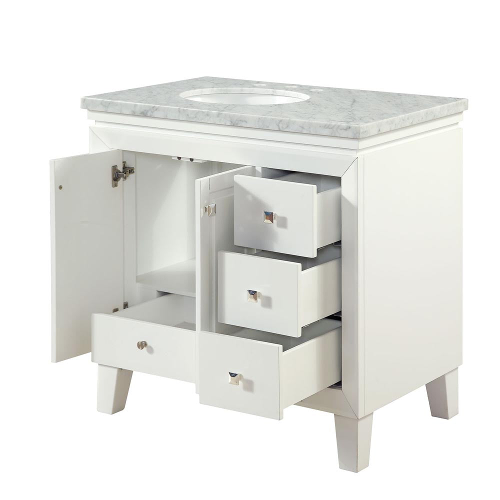 Silkroad Exclusive Transitional 36" Single Sink Vanity with Left Hand Bowl, Brushed Nickel HW - V0320WW36