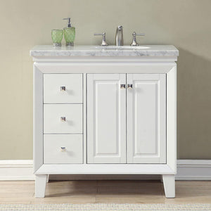 Silkroad Exclusive Transitional 36" Single Sink Vanity with Right Hand Bowl, Brushed Nickel HW - V0320WW36