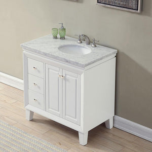 Silkroad Exclusive Transitional 36" Single Sink Vanity with Right Hand Bowl, Brushed Nickel HW - V0320WW36