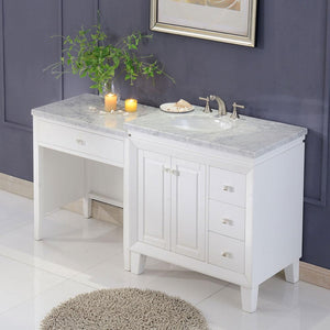 Silkroad Exclusive Transitional 67" White Single Sink Vanity, Marble Top, Left or Right Bowl - V0320WW67