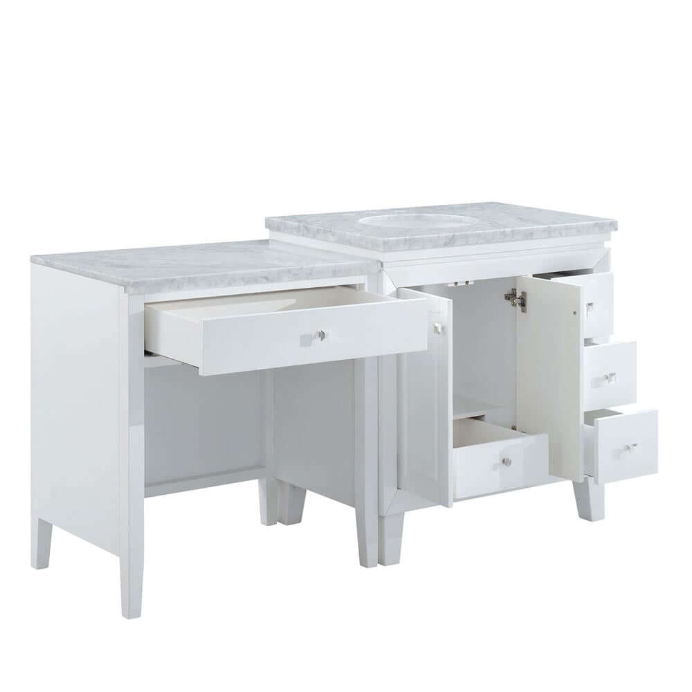 Silkroad Exclusive Transitional 67" White Single Sink Vanity, Marble Top, Left or Right Bowl - V0320WW67