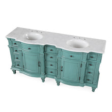 Load image into Gallery viewer, Silkroad Exclusive Traditional 72&quot; Double Sink Vanity with Carrara White Marble Top and Retro Green finish