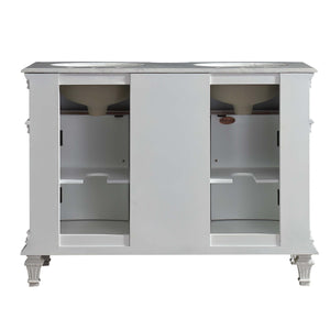 Silkroad Exclusive Traditional 48" Antique White Double Sink Marble Vanity - Silkroad Exclusive - V0722WW48D, back