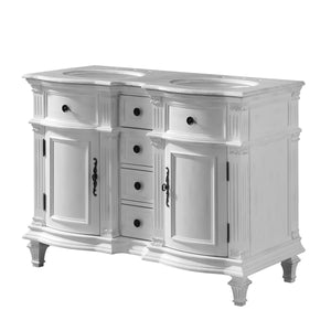 Silkroad Exclusive Traditional 48" Antique White Double Sink Marble Vanity - Silkroad Exclusive - V0722WW48D