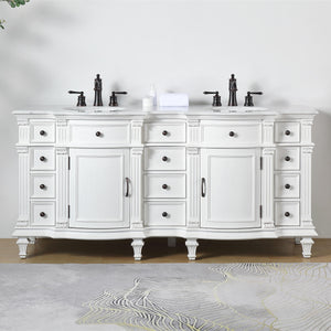Silkroad Exclusive Traditional 72" Double Sink Vanity with Carrara White Marble Top and Retro White finish