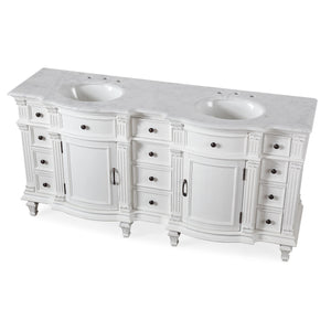 Silkroad Exclusive Traditional 72" Double Sink Vanity with Carrara White Marble Top and Retro White finish