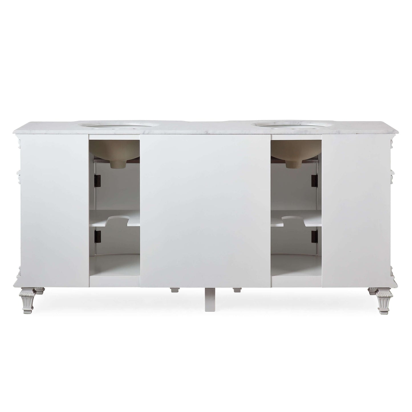 Silkroad Exclusive Traditional 72" Double Sink Vanity with Carrara White Marble Top and Retro White finish, back