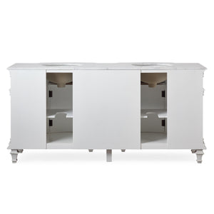 Silkroad Exclusive Traditional 72" Double Sink Vanity with Carrara White Marble Top and Retro White finish, back