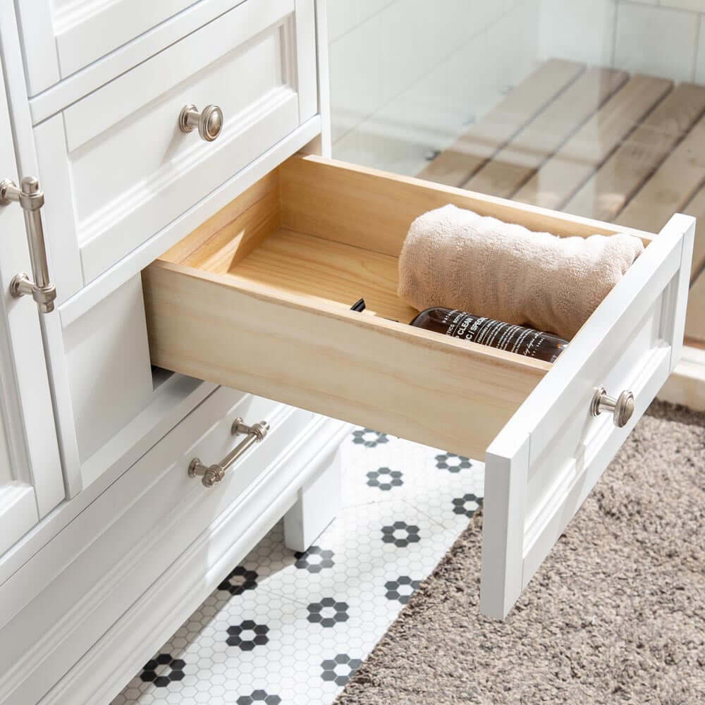 Silkroad Exclusive 36-inch Transitional Single Sink Vanity with Carrara Marble in White