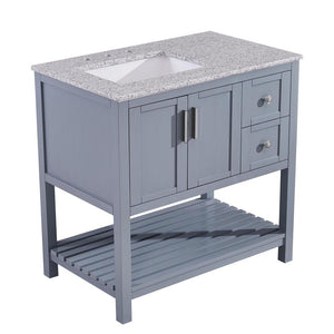 Silkroad Exclusive 36-inch Modern Vanity with Sesame Granite Top and Bluish Gray Finish - V10036GSSL