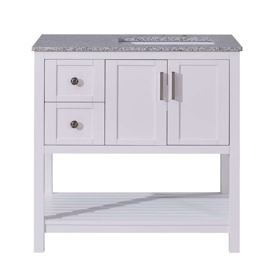 Silkroad Exclusive 36-inch Modern White Vanity with Sesame Granite Top - Single Sink - V10036WSSR