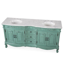 Load image into Gallery viewer, Silkroad Exclusive 72&quot; Traditional Double Sink Vanity with Carrara Marble Top in Vintage Green