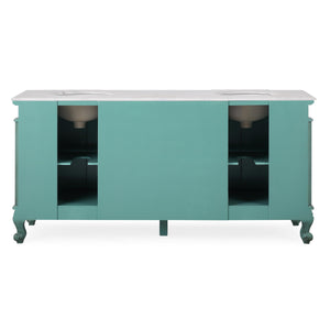 Silkroad Exclusive 72" Traditional Double Sink Vanity with Carrara Marble Top in Vintage Green, back