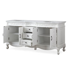 Load image into Gallery viewer, Silkroad Exclusive 72&quot; Traditional Double Sink Vanity with Carrara Marble Top in Vintage White, open