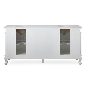 Silkroad Exclusive 72" Traditional Double Sink Vanity with Carrara Marble Top in Vintage White, back