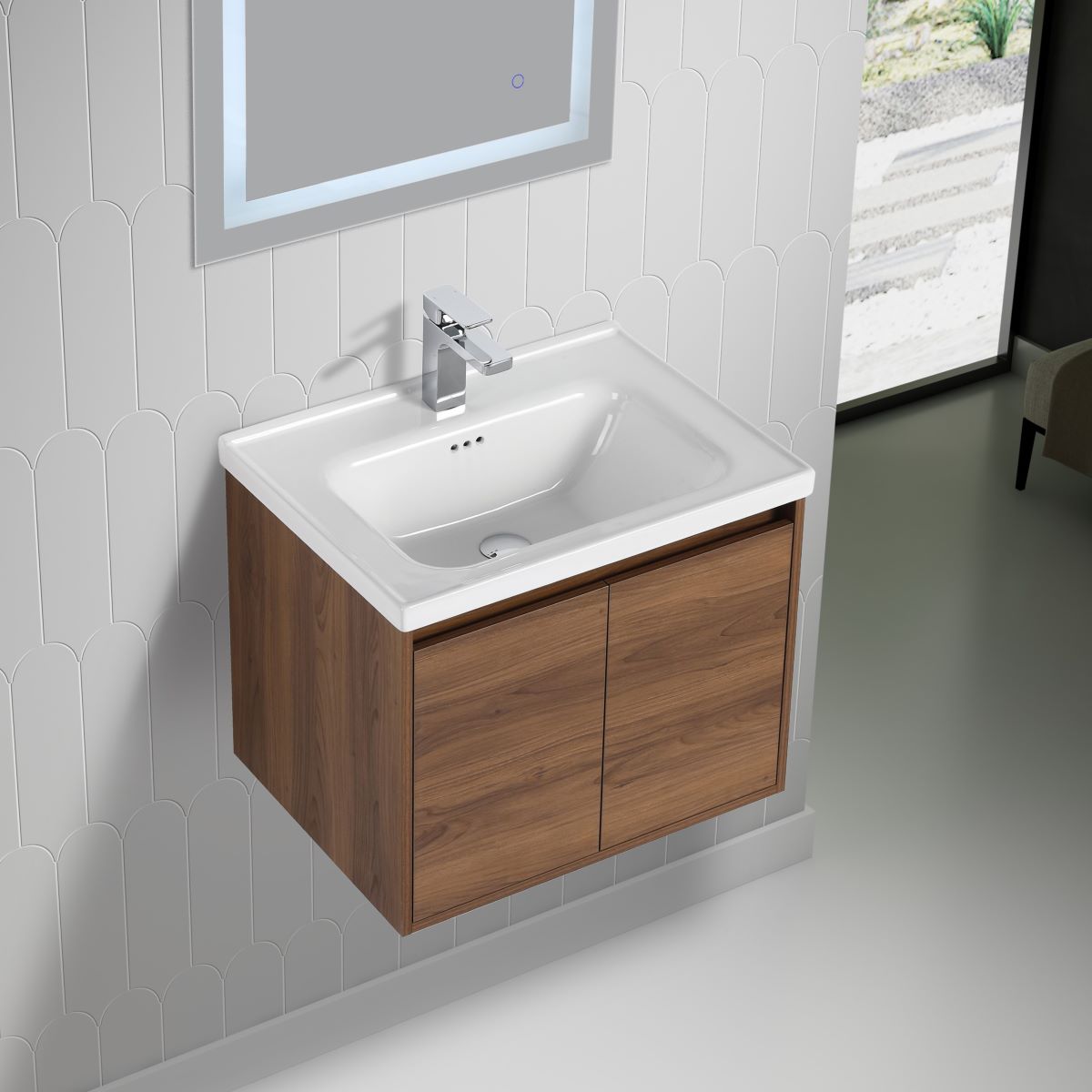 Blossom Bern 24″ Vanity with Ceramic Basin - Sleek Eco-Friendly Design in Brown Walnut, side