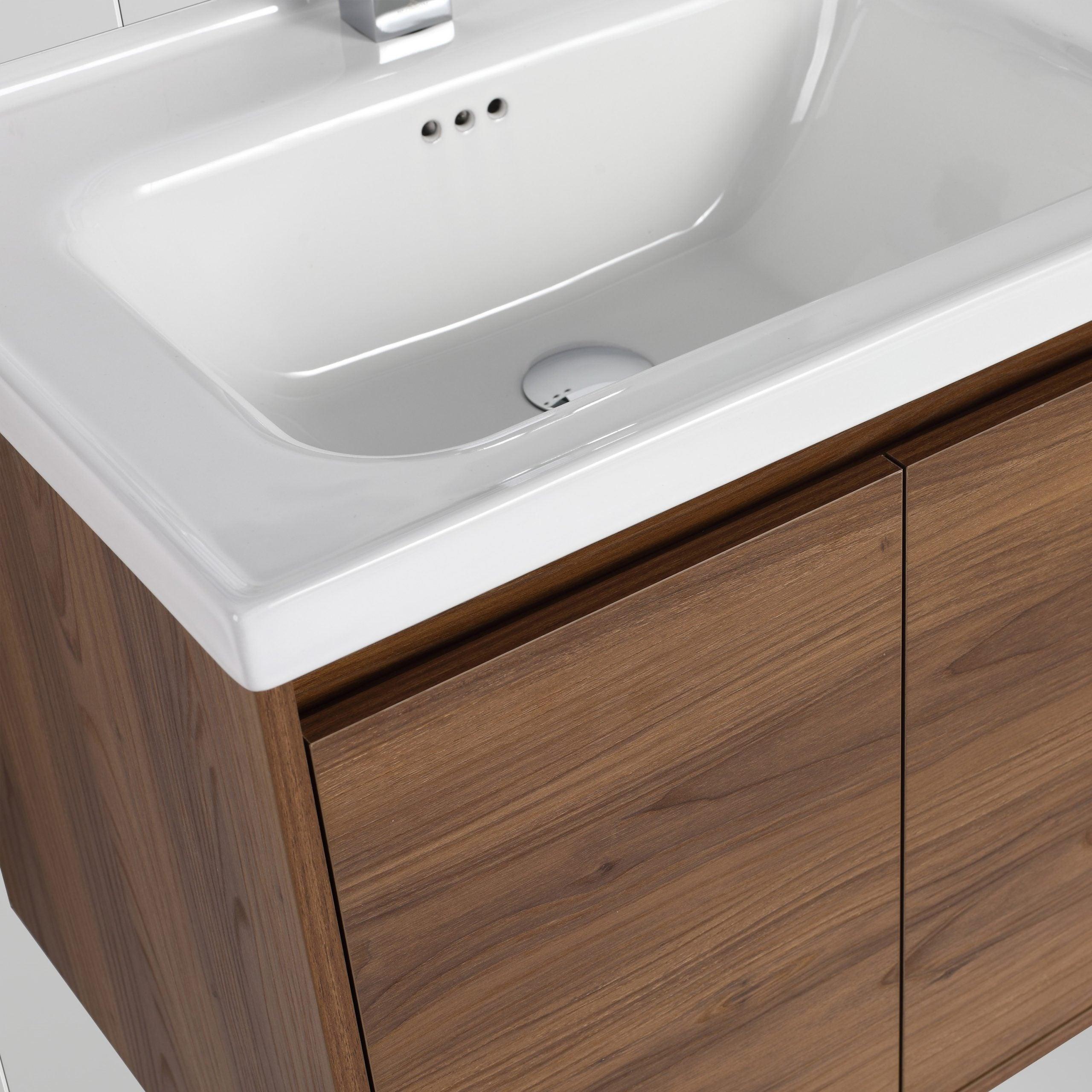 Blossom Bern 28″ Vanity with Ceramic Basin - Modern Minimalist Design in Brown Walnut, side