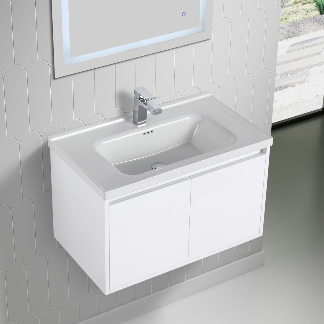 Blossom Bern 28″ Vanity with Ceramic Basin - Modern Minimalist Design in Glossy White, front