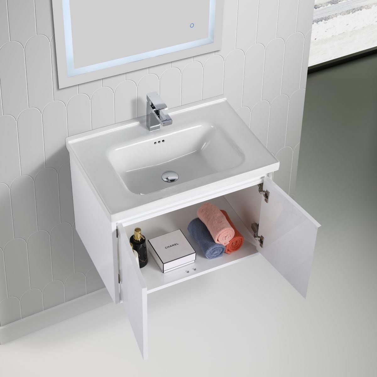 Blossom Bern 28″ Vanity with Ceramic Basin - Modern Minimalist Design in Glossy White, open