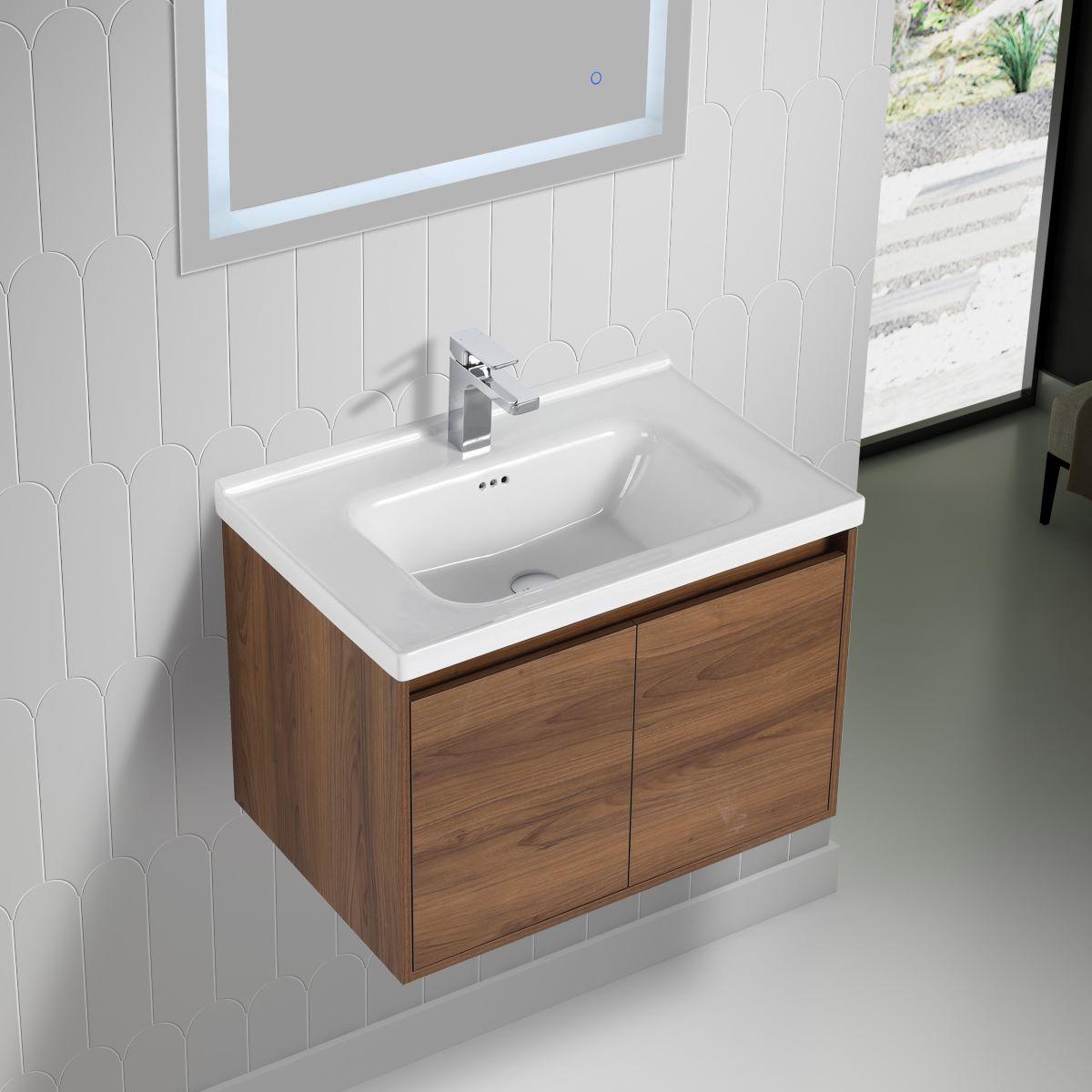 Blossom Bern 28″ Vanity with Ceramic Basin - Modern Minimalist Design in Brown Walnut, side