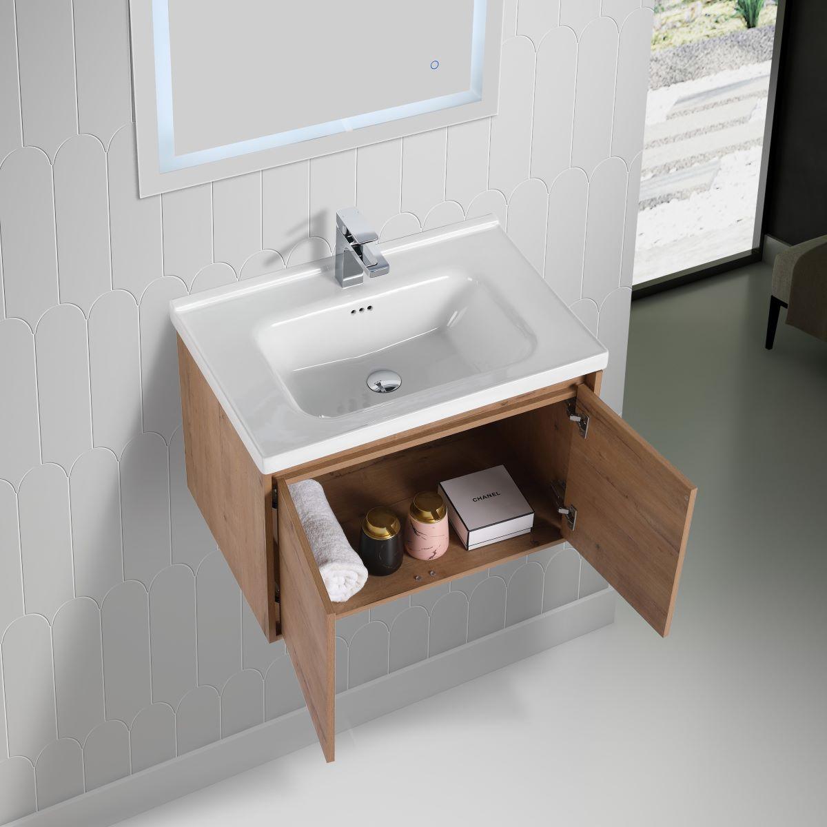 Blossom Bern 28″ Vanity with Ceramic Basin - Modern Minimalist Design in Classic Oak, open