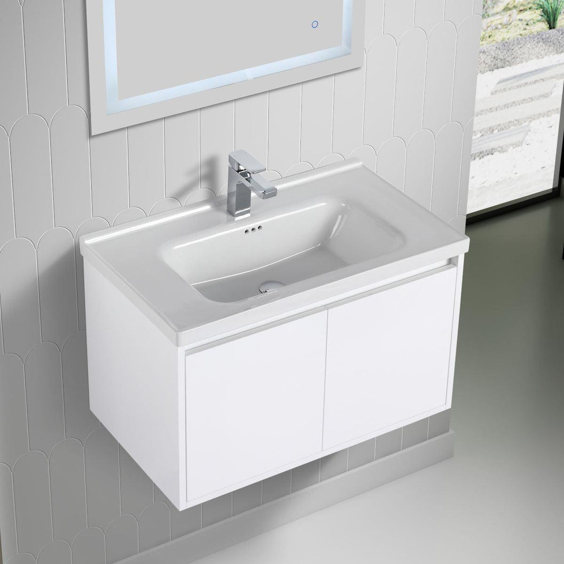 Blossom Bern 32″ Vanity with Ceramic Basin - Eco-Friendly Minimalism in Glossy White, front