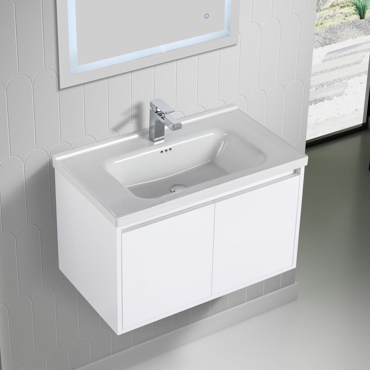 Blossom Bern 32″ Vanity with Ceramic Basin - Eco-Friendly Minimalism in Glossy White, side up