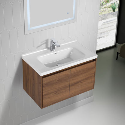 Blossom Bern 32″ Vanity with Ceramic Basin - Eco-Friendly Minimalism in Glossy Brown Walnut, side1