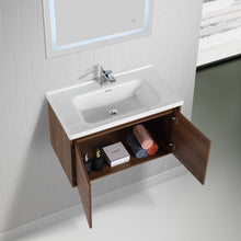 Load image into Gallery viewer, Blossom Bern 32″ Vanity with Ceramic Basin - Eco-Friendly Minimalism in Glossy Brown Walnut, open