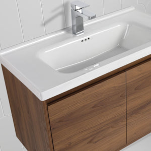 Blossom Bern 32″ Vanity with Ceramic Basin - Eco-Friendly Minimalism in Glossy Brown Walnut, side