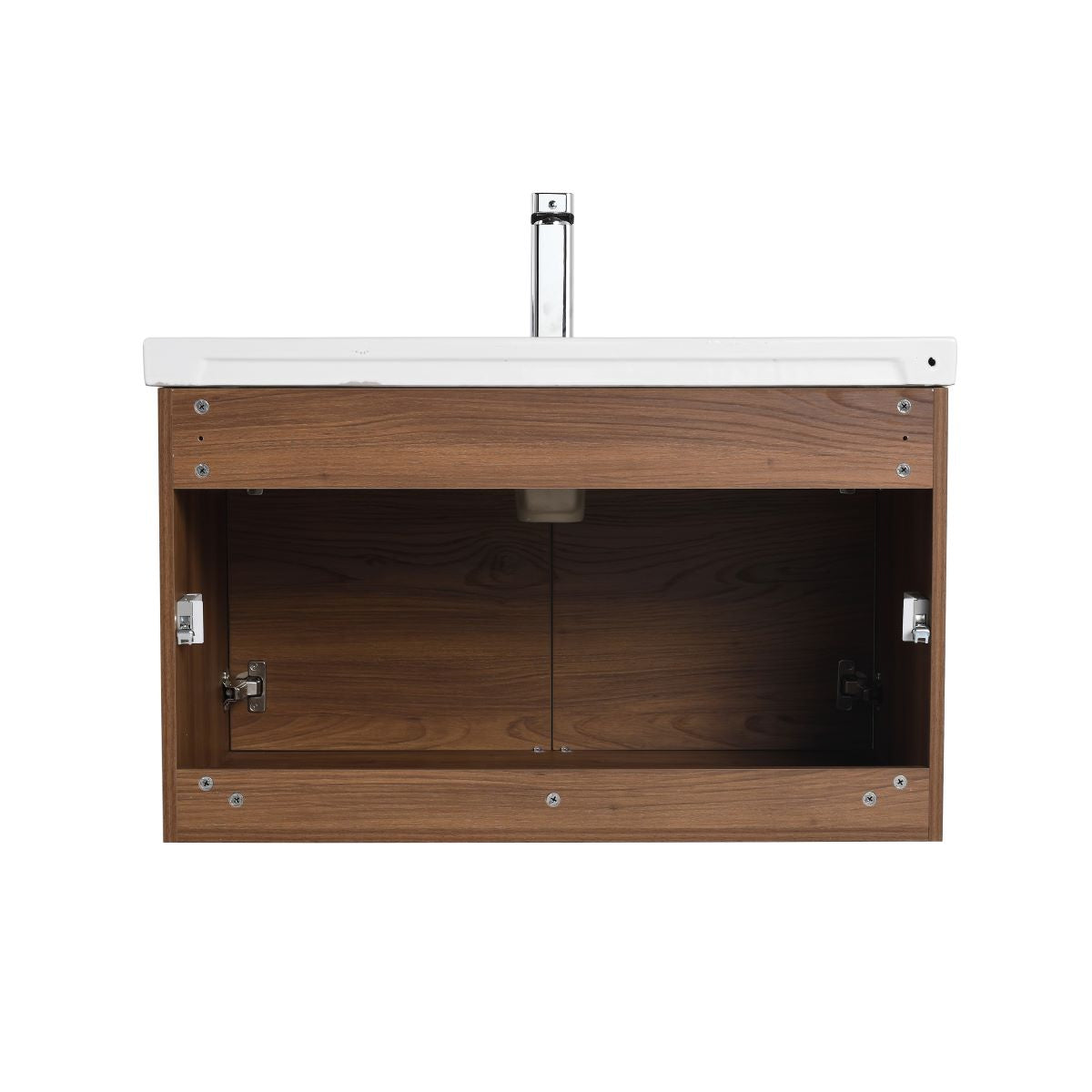 Blossom Bern 32″ Vanity with Ceramic Basin - Eco-Friendly Minimalism in Glossy Brown Walnut, back