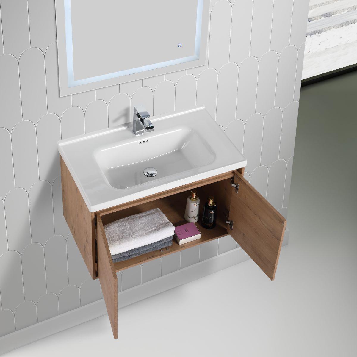 Blossom Bern 32″ Vanity with Ceramic Basin - Eco-Friendly Minimalism in Classic Oak, open