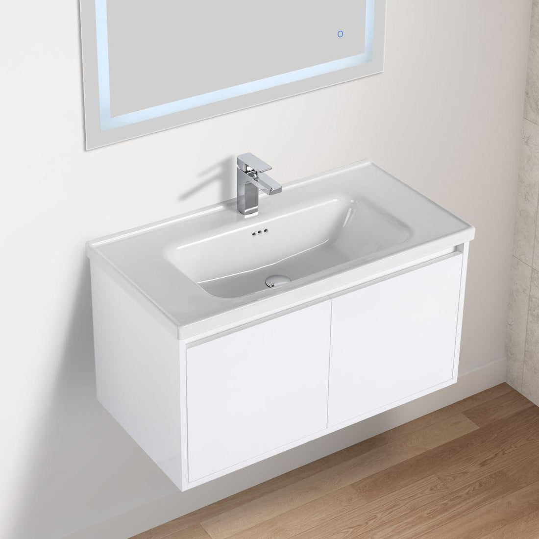 Blossom Bern 36″ Vanity with Ceramic Basin - Eco-Friendly Minimalist Design in Glossy White, front