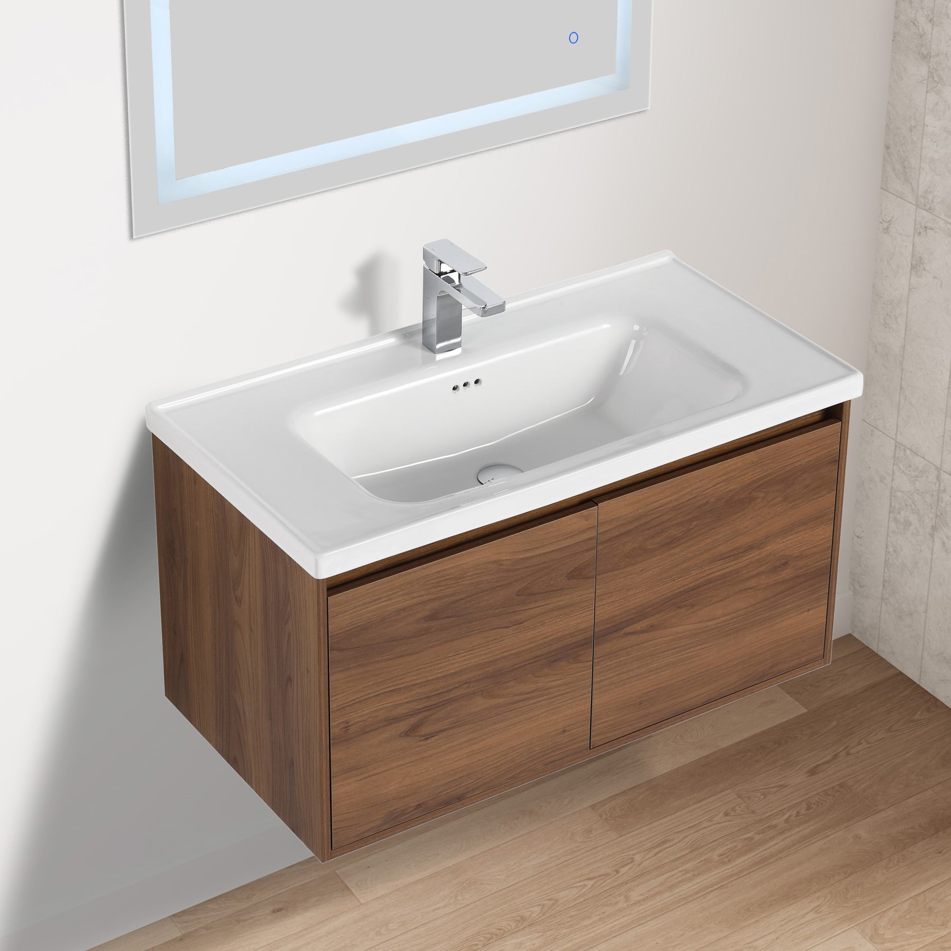 Blossom Bern 36″ Vanity with Ceramic Basin - Eco-Friendly Minimalist Design in Brown Walnut, side view