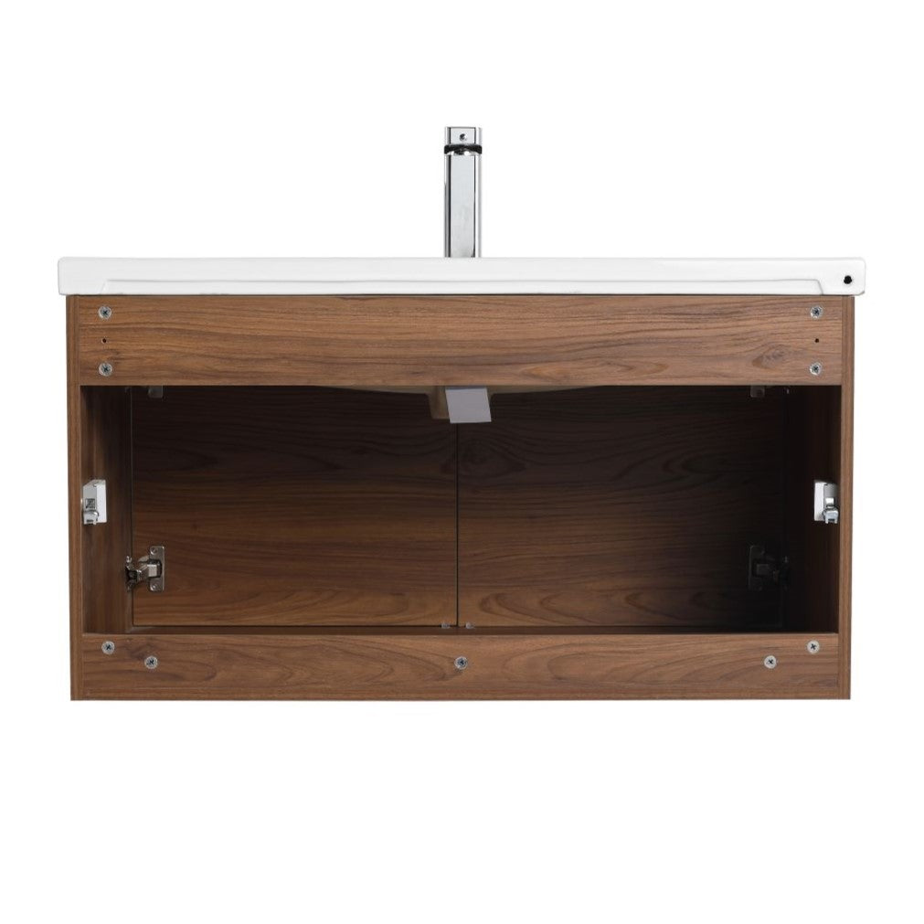 Blossom Bern 36″ Vanity with Ceramic Basin - Eco-Friendly Minimalist Design in Brown Walnut, back