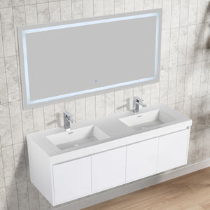 Bern 60″ Double Vanity - Spacious Minimalist Design in Glossy White,  side