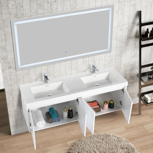 Bern 60″ Double Vanity - Spacious Minimalist Design in Glossy White,  open