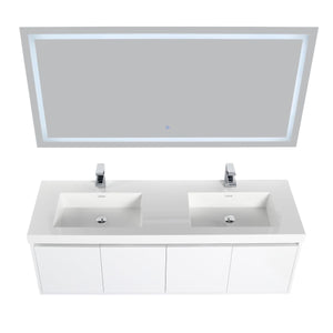 Bern 60″ Double Vanity - Spacious Minimalist Design in Glossy White,  up view