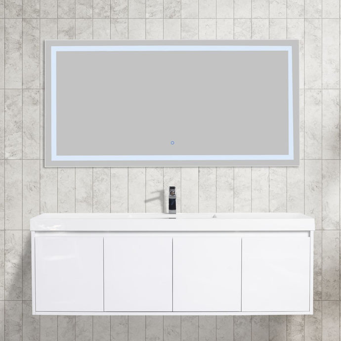 Bern 60″ Single Vanity - Spacious Minimalist Design in Glossy White, Front