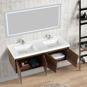 Bern 60″ Double Vanity - Spacious Minimalist Design in Brown Walnut , open