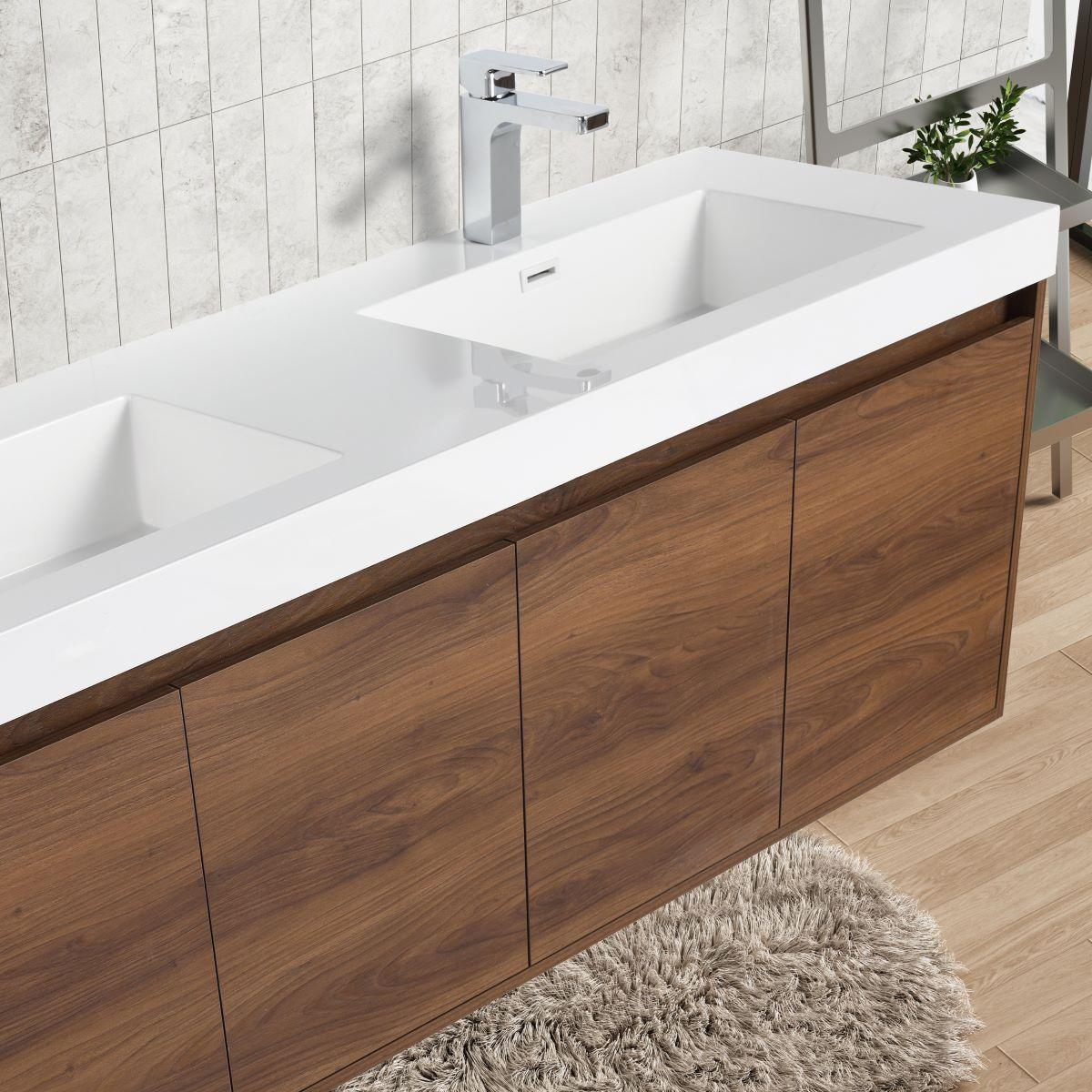 Bern 60″ Double Vanity - Spacious Minimalist Design in Brown Walnut , closeup