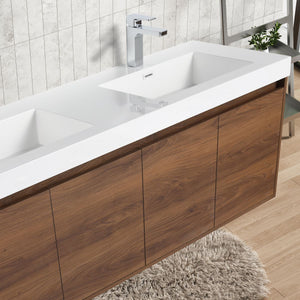 Bern 60″ Double Vanity - Spacious Minimalist Design in Brown Walnut , closeup