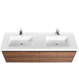 Bern 60″ Double Vanity - Spacious Minimalist Design in Brown Walnut , up view