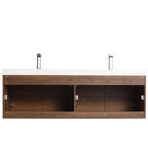 Bern 60″ Double Vanity - Spacious Minimalist Design in Brown Walnut , back