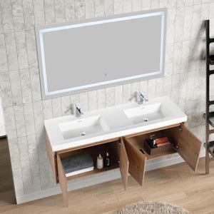 Bern 60″ Double Vanity - Spacious Minimalist Design in Classic Oak , open