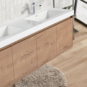 Bern 60″ Double Vanity - Spacious Minimalist Design in Classic Oak , closeup