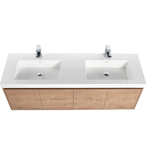 Bern 60″ Double Vanity - Spacious Minimalist Design in Classic Oak , up view