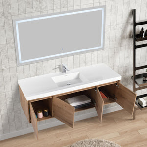 Bern 60″ Single Vanity - Spacious Minimalist Design in Classic Oak, open