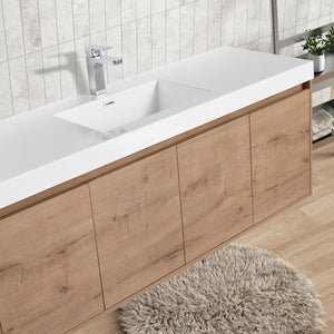 Bern 60″ Single Vanity - Spacious Minimalist Design in Classic Oak, closeup