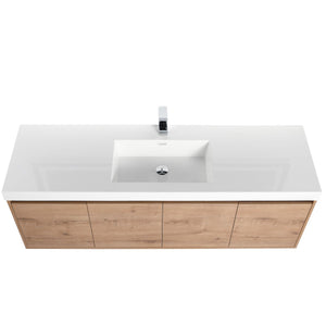 Bern 60″ Single Vanity - Spacious Minimalist Design in Classic Oak, up view